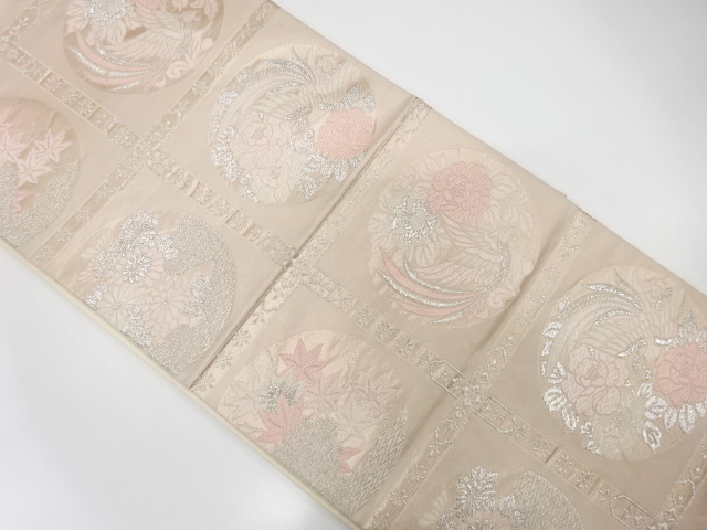 JAPANESE KIMONO / ANTIQUE FUKURO OBI / SILK / WOVEN FLOWER ROUNDEL